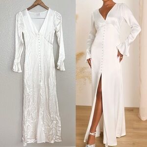 NWOT Elegant Celebration White Satin Long Sleeve Slip Maxi Dress